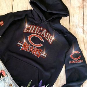 New Chicago Bears Unisex Rhinestone Hoodie Black Sm-XL
